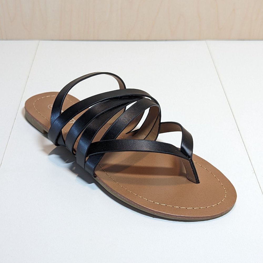 Traffic Women Stylish Adorable Diagonal Flat Thong Sandals - Black -